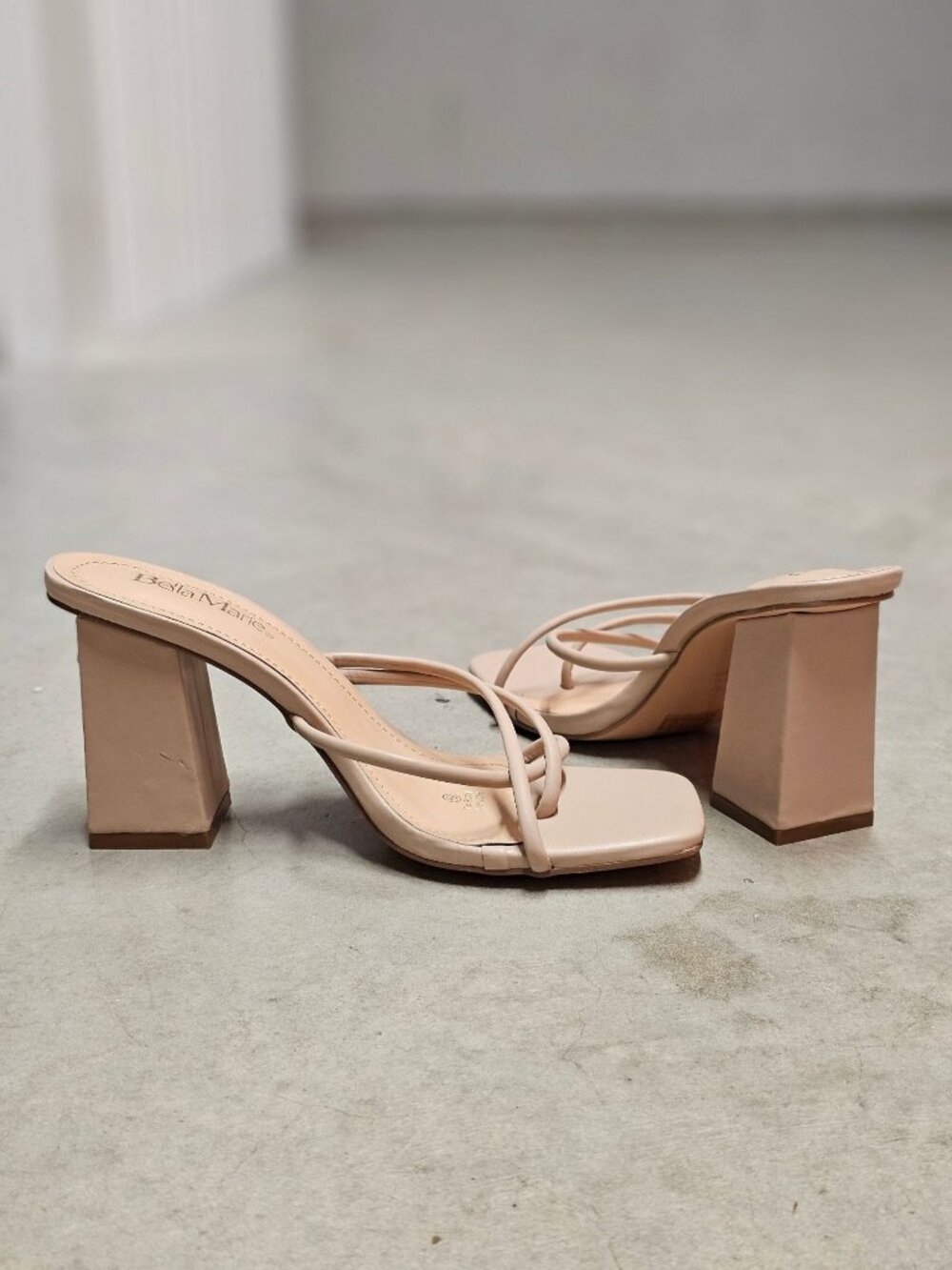 Strappy Nude Block Heel Sandals For Women Square Toe Slip-On Design - Picture 4 of 13